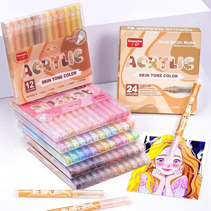 Guangna Acrylic Paint Markers 12 Colors, Skin Tone Series Set - Image 5