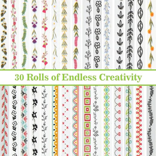 EORTA 30 Rolls Floral Washi Tapes Set, Slim 5mm Plants Masking Tape, Decorative - Image 2