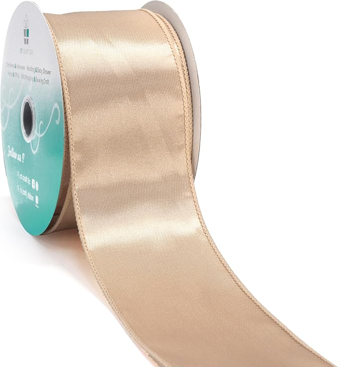 CT CRAFT LLC Satin Wired Ribbon 2.5 Inch x 20 Yards Champagne Gold by CTCRAFTLLC