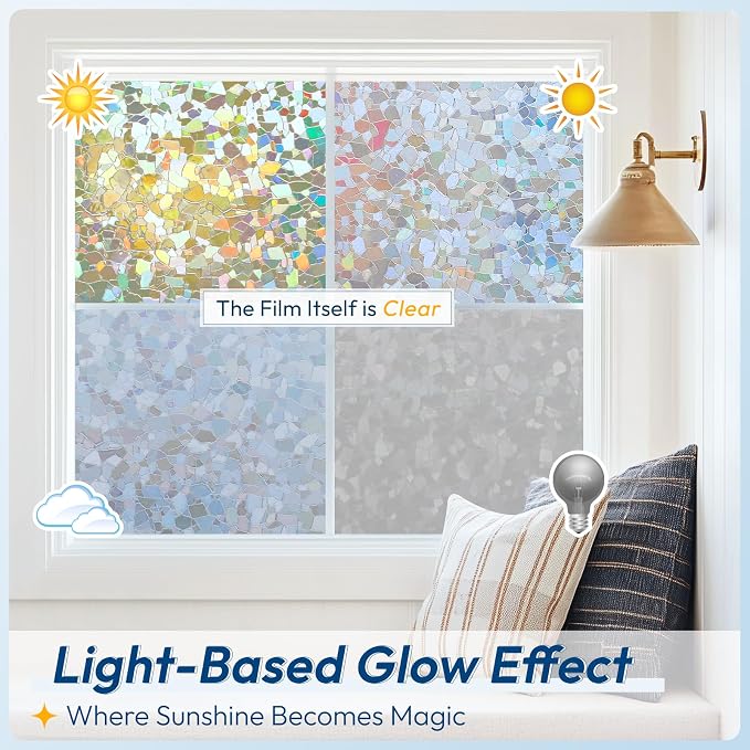 rabbitgoo Rainbow Window Privacy Film Decorative Stained Glass Diamond Pattern - Image 5