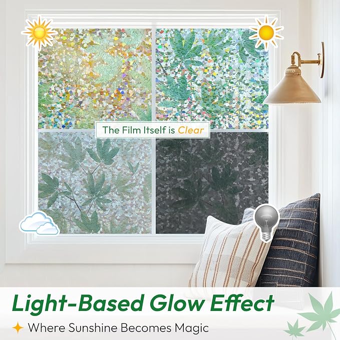 rabbitgoo Rainbow Window Privacy Film Decorative Stained Glass Diamond Pattern - Image 5