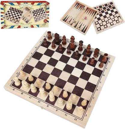 GOTHINK Wooden Chess, and Backgammon 3 in 1 Board Game Set, Classic Traditional by Gothink