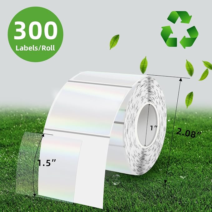 Square Transparent Clear Thermal Labels Stickers, 1.5 Inch Holographic Clear - Image 2