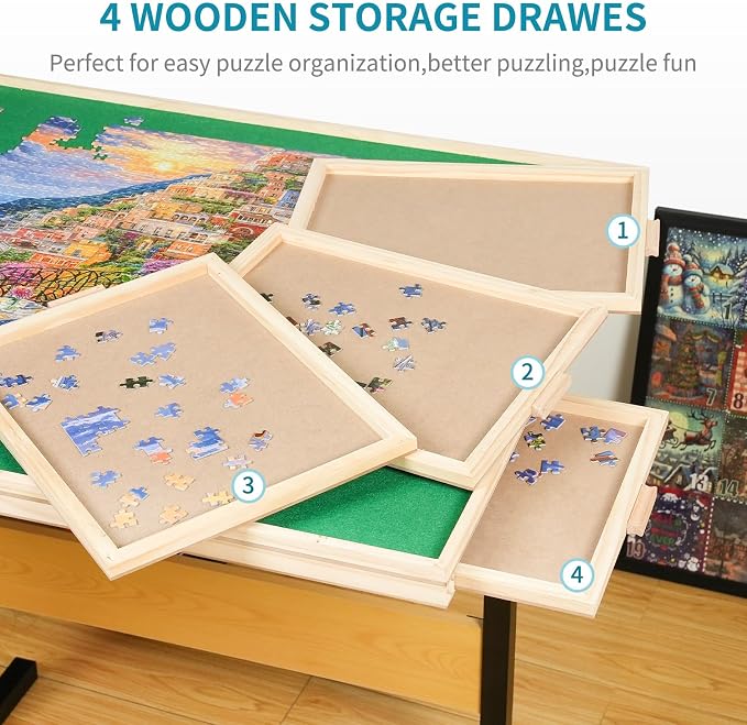 1500pcs Puzzle Table with Legs, 34.25" x 25.2"Wooden Jigsaw Puzzle Board with 4 - Image 5