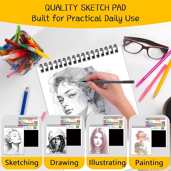 WINNER 9" x 12" Sketch Book 4 Pack, 400 Sheets Spiral Bound Art Sketchbook - Image 4