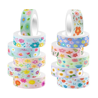 12 Rolls Sunflower Washi Tape Set, Floral Botanical Writable Masking Tapes by Unknown