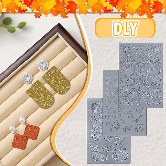 12 Pcs Fall Polymer Clay Texture Sheets Set, Maple Leaves, Pumpkin Miniature - Image 5