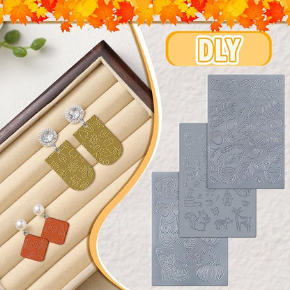 12 Pcs Fall Polymer Clay Texture Sheets Set, Maple Leaves, Pumpkin Miniature - Image 5