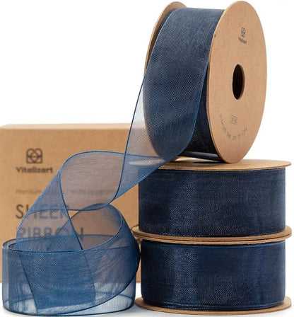 Vitalizart Navy Blue Ribbon Organza Sheer Ribbon 1 inch x 30 Yd in Total by Vitalizart