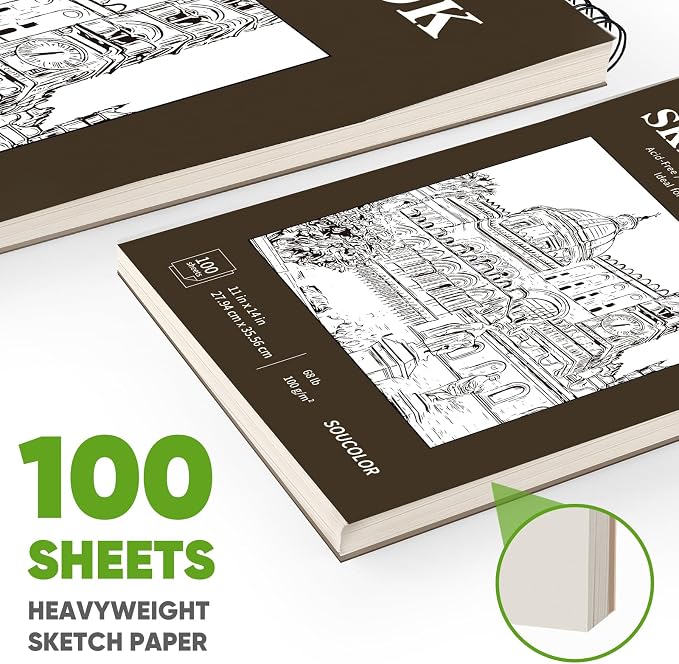Soucolor 11" x 14" Large Sketchbook, 100 Sheets 68lb/100gsm Top Spiral Bound - Image 4