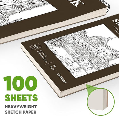 Soucolor 11" x 14" Large Sketchbook, 100 Sheets 68lb/100gsm Top Spiral Bound - Image 4