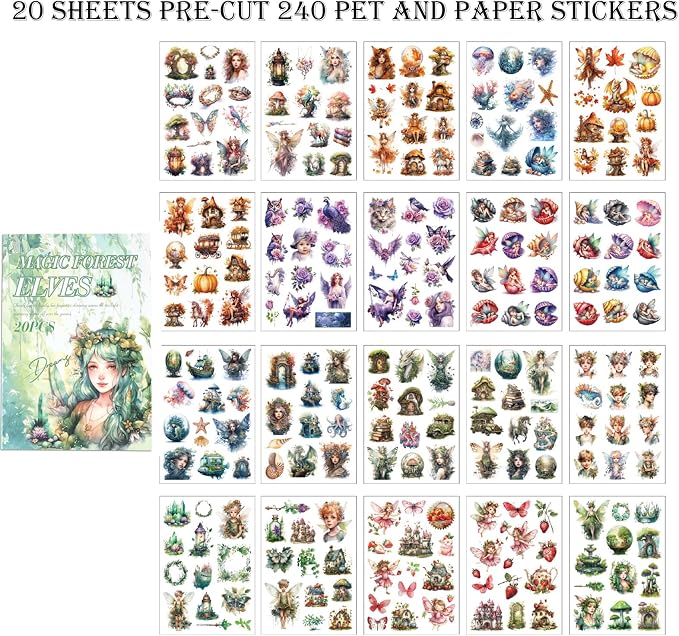 Scrapbook Fantasy Stickers 20 Sheets 240 Pre-Cut Washi Stickers - Image 3