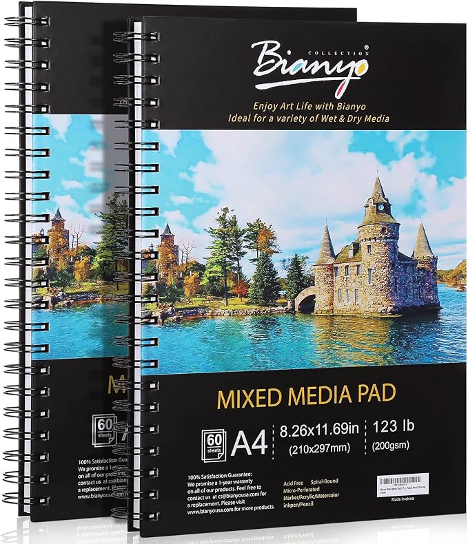 Bianyo Mixed Media Paper Sketchbook, 60 Sheets/Each, 123 LB/200 GSM, by Bianyo