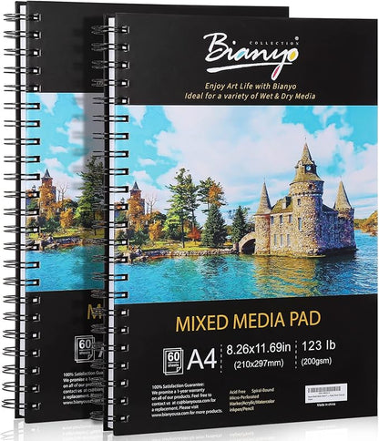 Bianyo Mixed Media Paper Sketchbook, 60 Sheets/Each, 123 LB/200 GSM, by Bianyo