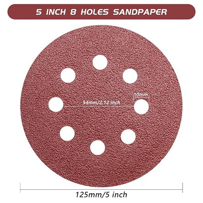 110pcs 5 Inch Sanding Disc, ZEHIQ 8 Hole Hook and Loop Sandpaper Assortment 40 - Image 2