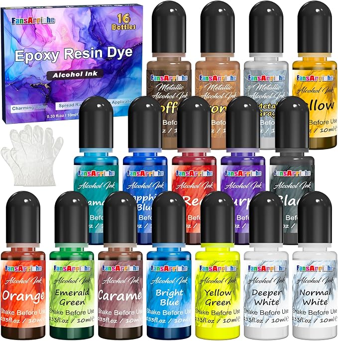 FansArriche Alcohol Inks for Resin, 16 Colors High Concentrated Alcohol Ink Set by FansArriche