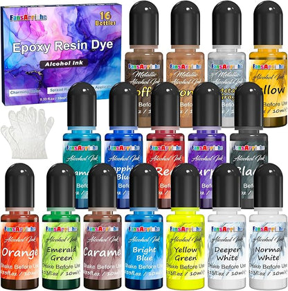 FansArriche Alcohol Inks for Resin, 16 Colors High Concentrated Alcohol Ink Set by FansArriche