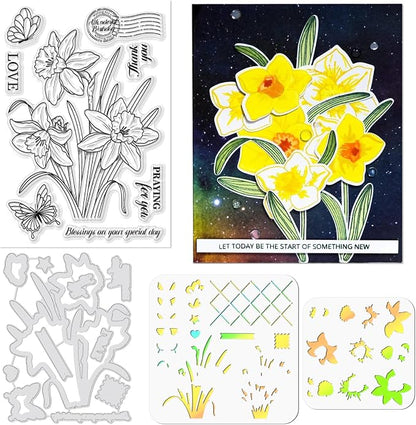 ORIGACH Realistic Daffodil Flower Stamps and Dies and Layering Coloring Stencil by ORIGACH