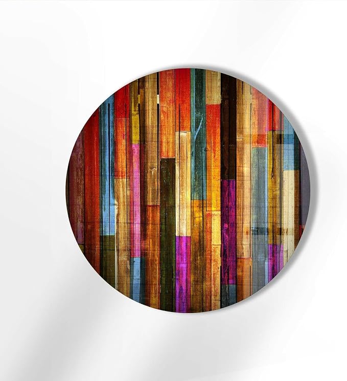 My Photostation.com 24'' Diameter Colorful Wood Pattern Round Glass Wall Art - Image 2