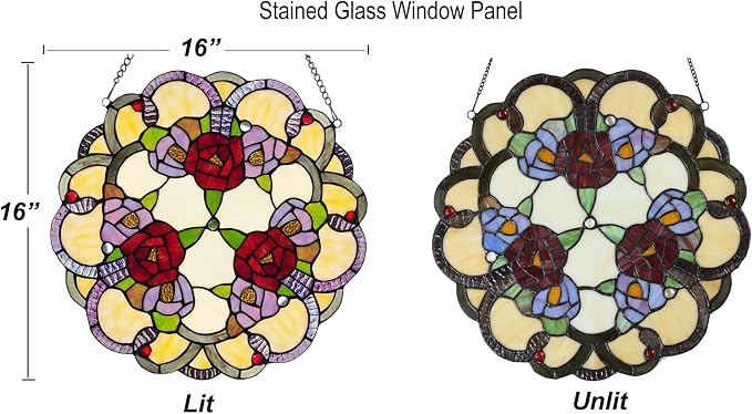 PA0001 Rose Flowers Stained Glass Window Panel W 16" x H 16" Window Suncatcher - Image 5