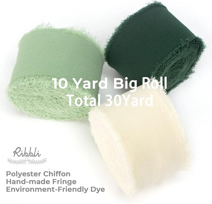 Ribbli Green Chiffon Ribbon1.5 inch x 30 Yard Handmade Silk Ribbon - Image 2