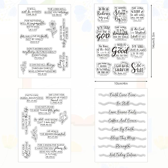 Whaline 4 Sheet Bible Verse Words Clear Stamps Christian God Jesus Silicone - Image 2