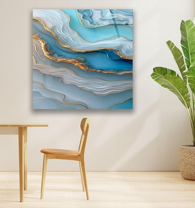 My Photostation.com 18Wx28H'' Turquoise and Blue Alcohol ink Glass Wall Art - Image 4