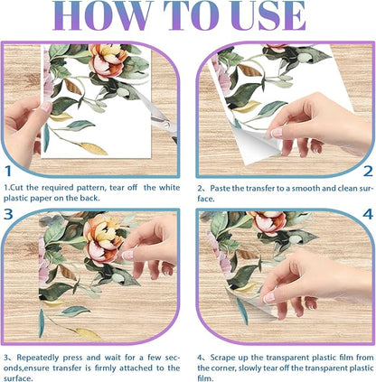 GLOBLELAND 4 Sheets Spring Peony Flowers Furniture Transfer 11.8x5.9inch - Image 6