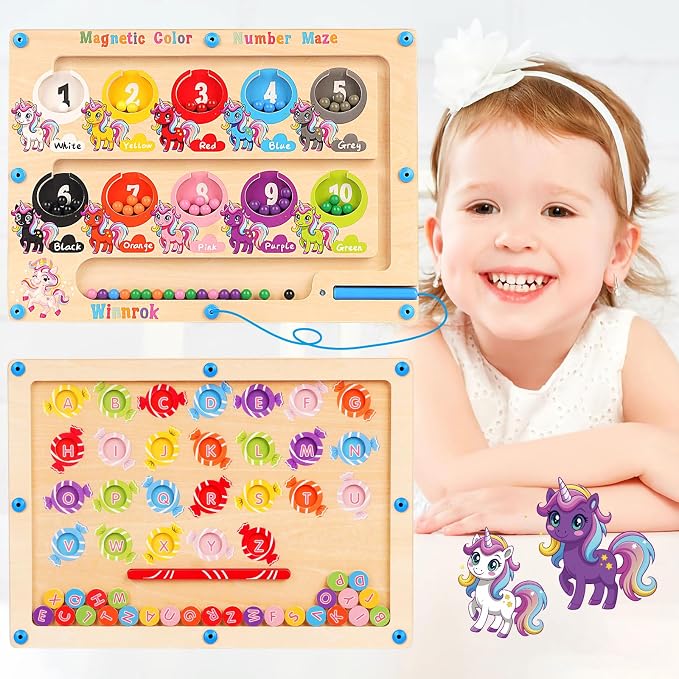 2 in 1 Double Side Magnetic Color and Number Maze, Alphabet Board Aged 1-3 by Winnrok