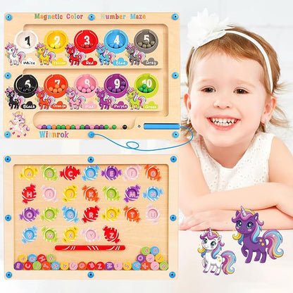 2 in 1 Double Side Magnetic Color and Number Maze, Alphabet Board Aged 1-3 by Winnrok