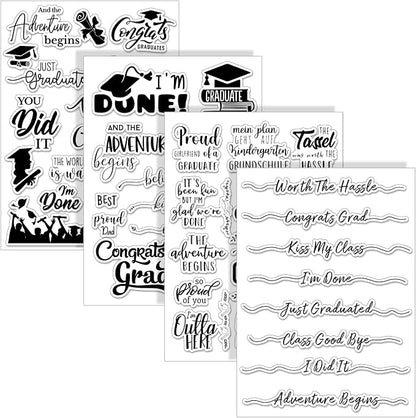 Whaline 4 Sheet Graduation Words Clear Stamps Congrats Grad Cap Silicone by Whaline