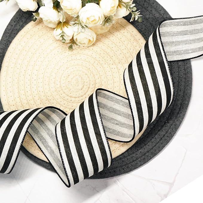 CT CRAFT LLC Striped Canvas Cotton Ribbon 2.5" x 10 Yards Ivory/Black Stripes - Image 4