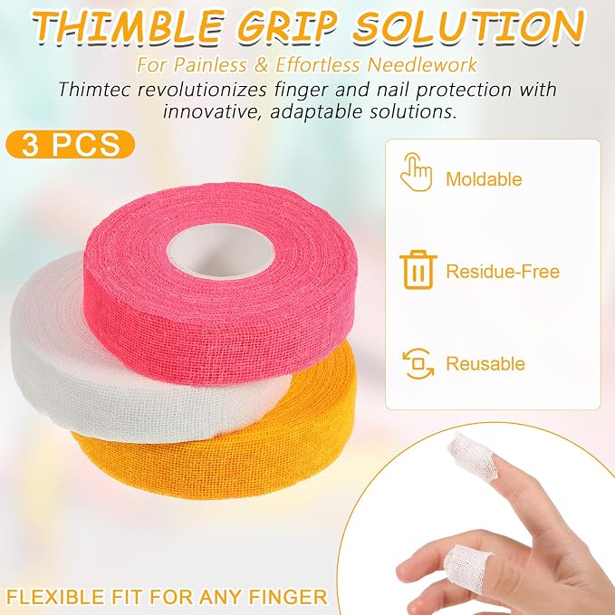 Bewudy 3 Rolls Thimble Tape for Hand Sewing, Sewing Thimble Finger Protector - Image 3
