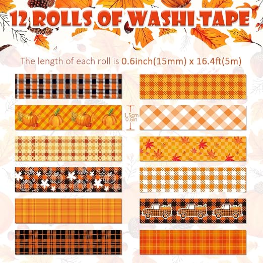 12 Rolls Autumn Washi Tape Set - Image 2