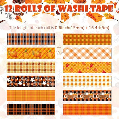 12 Rolls Autumn Washi Tape Set - Image 2