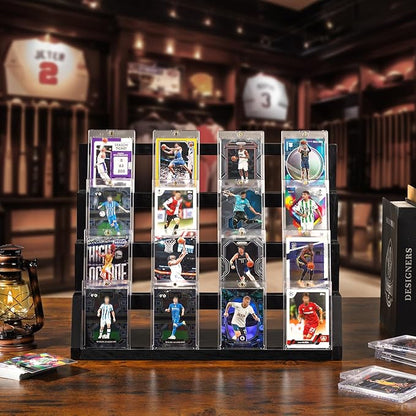 Emfogo Card Display Stand, 4-Tier Trading Card Display, Wooden Graded Baseball - Image 4