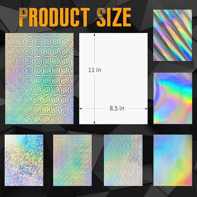 24 Sheets Holographic Cardstock 8.5 x 11in, 250gsm/92lb 6 Mixed Styles Metallic - Image 2