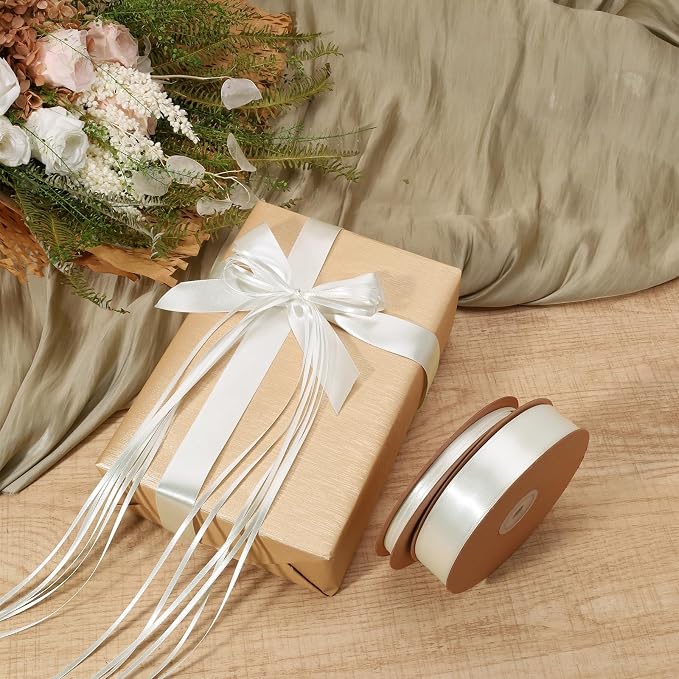 LaRibbons White Satin Ribbon 1 Inch 50 Yards Luxury Double Faced Silk Ribbon - Image 2