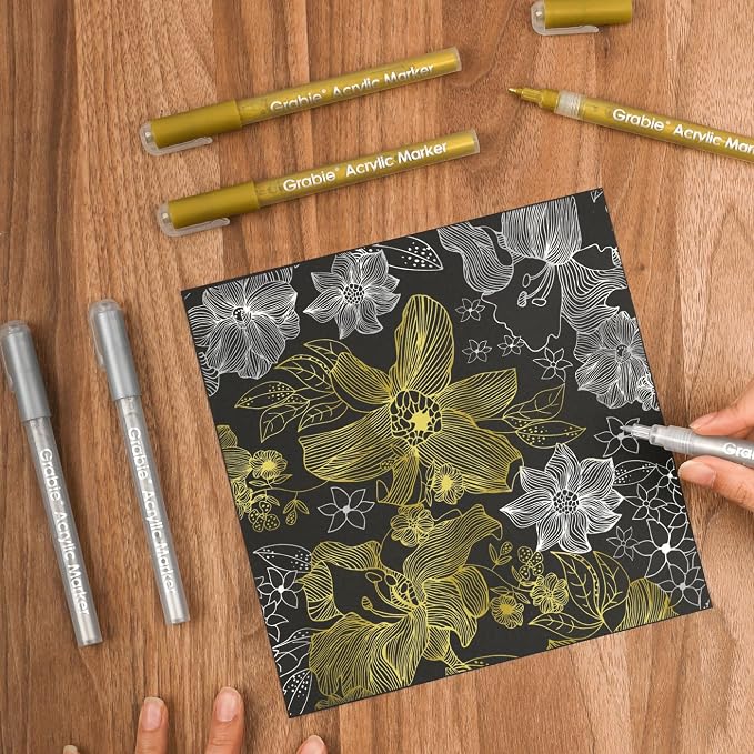 Grabie Gold&Silver Extra Fine Tip Acrylic Paint Marker Set, 6 Pack Gold Paint - Image 3