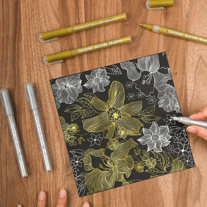 Grabie Gold&Silver Extra Fine Tip Acrylic Paint Marker Set, 6 Pack Gold Paint - Image 3