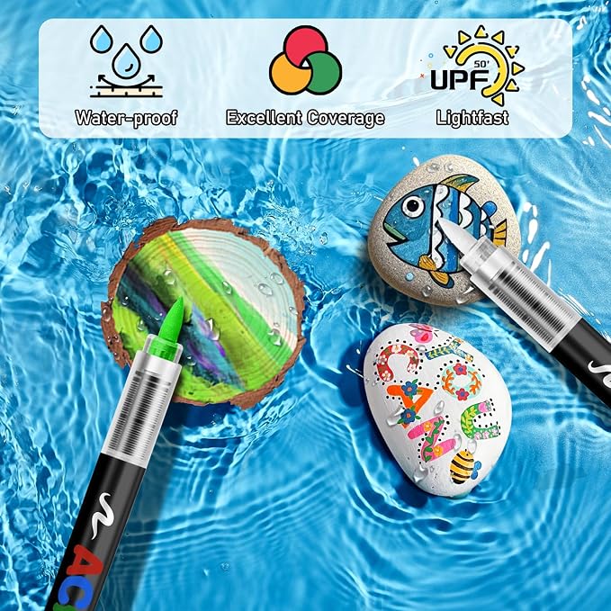 GOTIDEAL Acrylic Paint Markers, Brush Tip Waterproof Paint Pens acrylic markers - Image 5