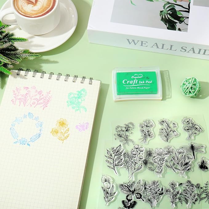 Whaline 5 Sheets Wildflower Clear Stamps Floral Leaves Butterfly Silicone - Image 5