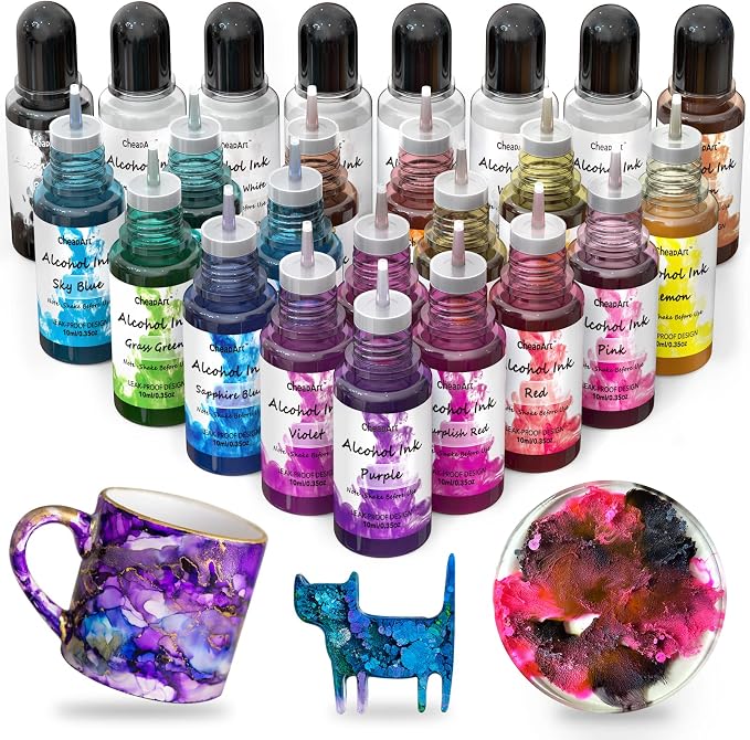 CHEAPART Alcohol Ink Set 24 Vibrant Colors Resin Dye High Concentrated Fast by CheapArt