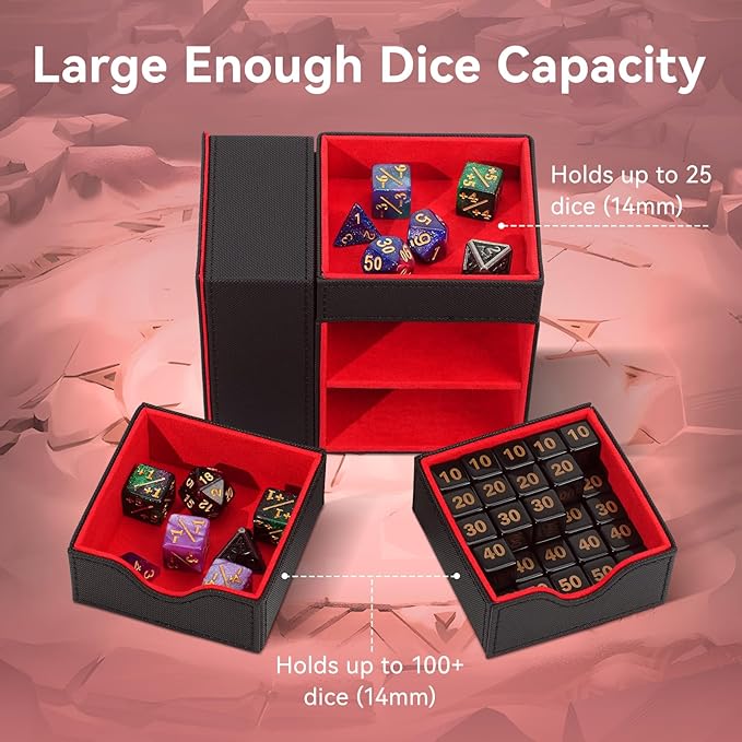 Dice Tray & Dice Tower Storage Box, 3 in 1 Dice Holder Case, Leather Magnetic - Image 3