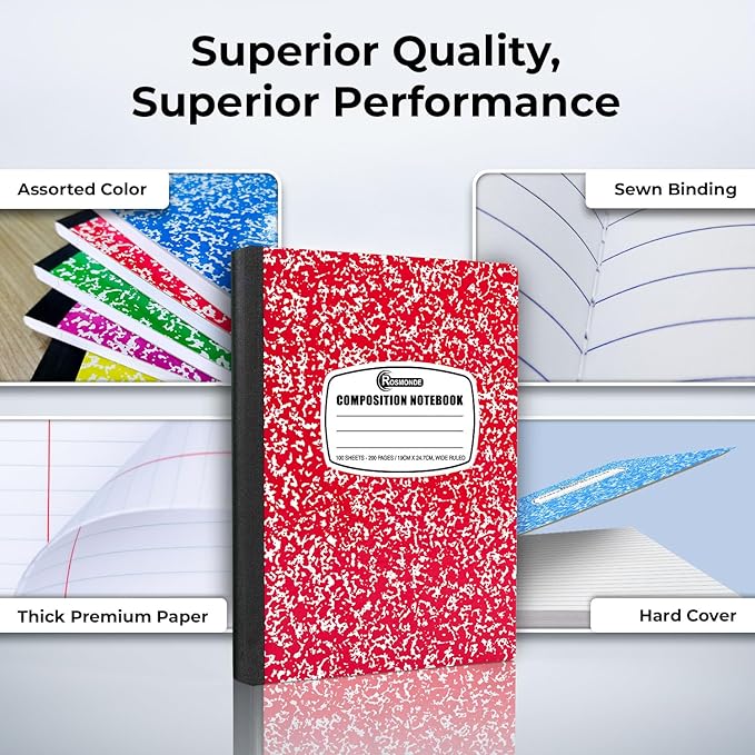 Rosmonde 12 Pack Bulk Composition Notebook Wide Ruled, 200 Pages, 9-3/4 x 7-1/2" - Image 2