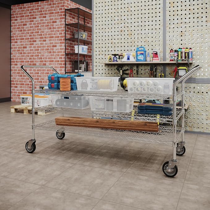 24" W x 60" L x 36" H Chrome Heavy Duty Utility Cart | 3-Tier | NSF Commercial - Image 4
