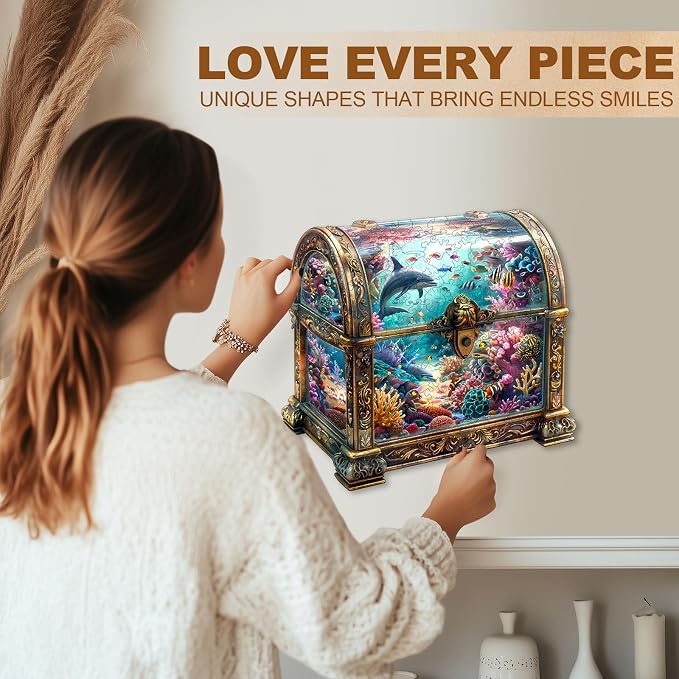 Wooden Puzzles for Adults, Treasure Chest Ocean Wooden Jigsaw Puzzle Unique - Image 6