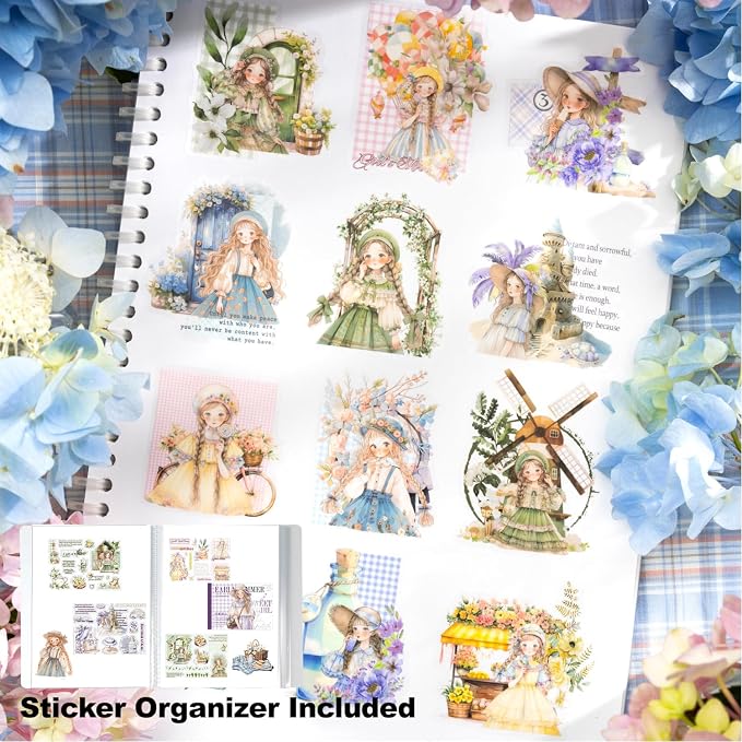 4Pcs Girl Pre-Cut Sticker Books, PET and Washi Designs - Image 3