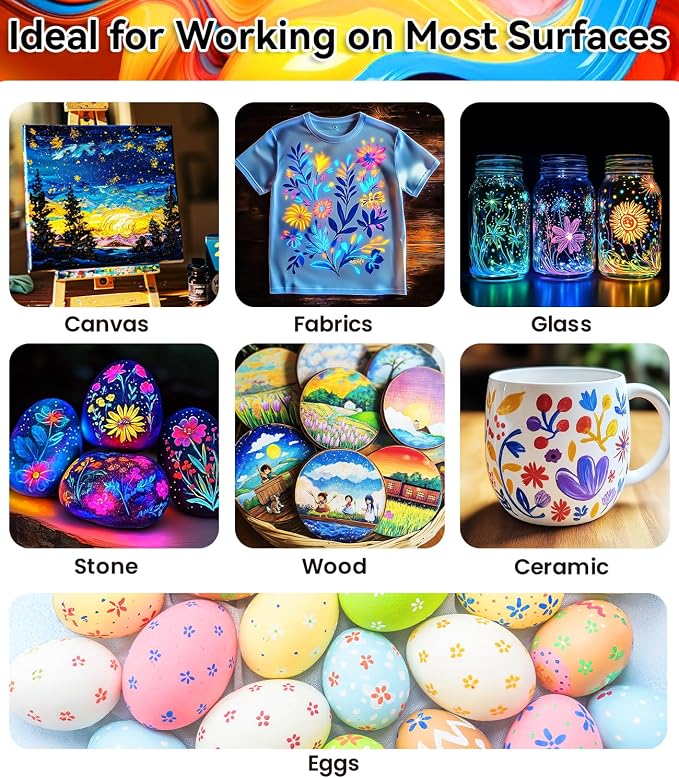 52 PCS Classic & Pastel & Glow in the Dark Acrylic Paint Set - Image 7
