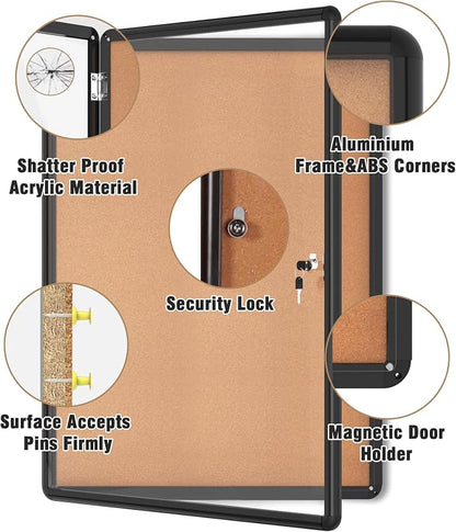 38"x28" Enclosed Bulletin Board, Lockable Weather-Resistant Aluminum Cork - Image 3